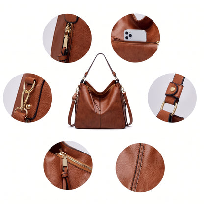 Selvela Leather Hobo Anti-Theft Handbag
