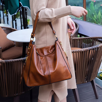 Selvela Leather Hobo Anti-Theft Handbag