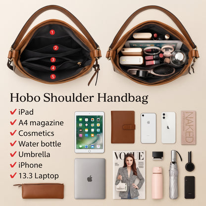 Selvela Leather Hobo Anti-Theft Handbag