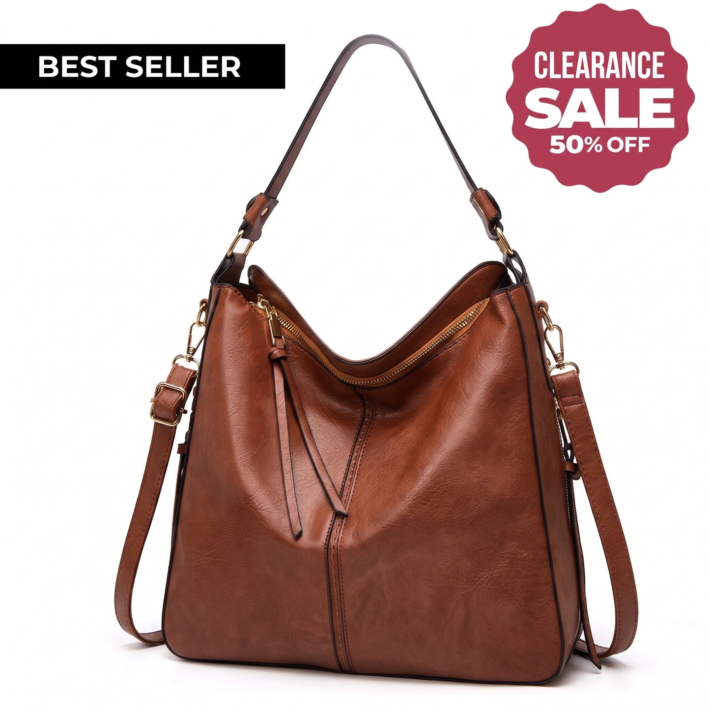 Selvela Leather Hobo Anti-Theft Handbag
