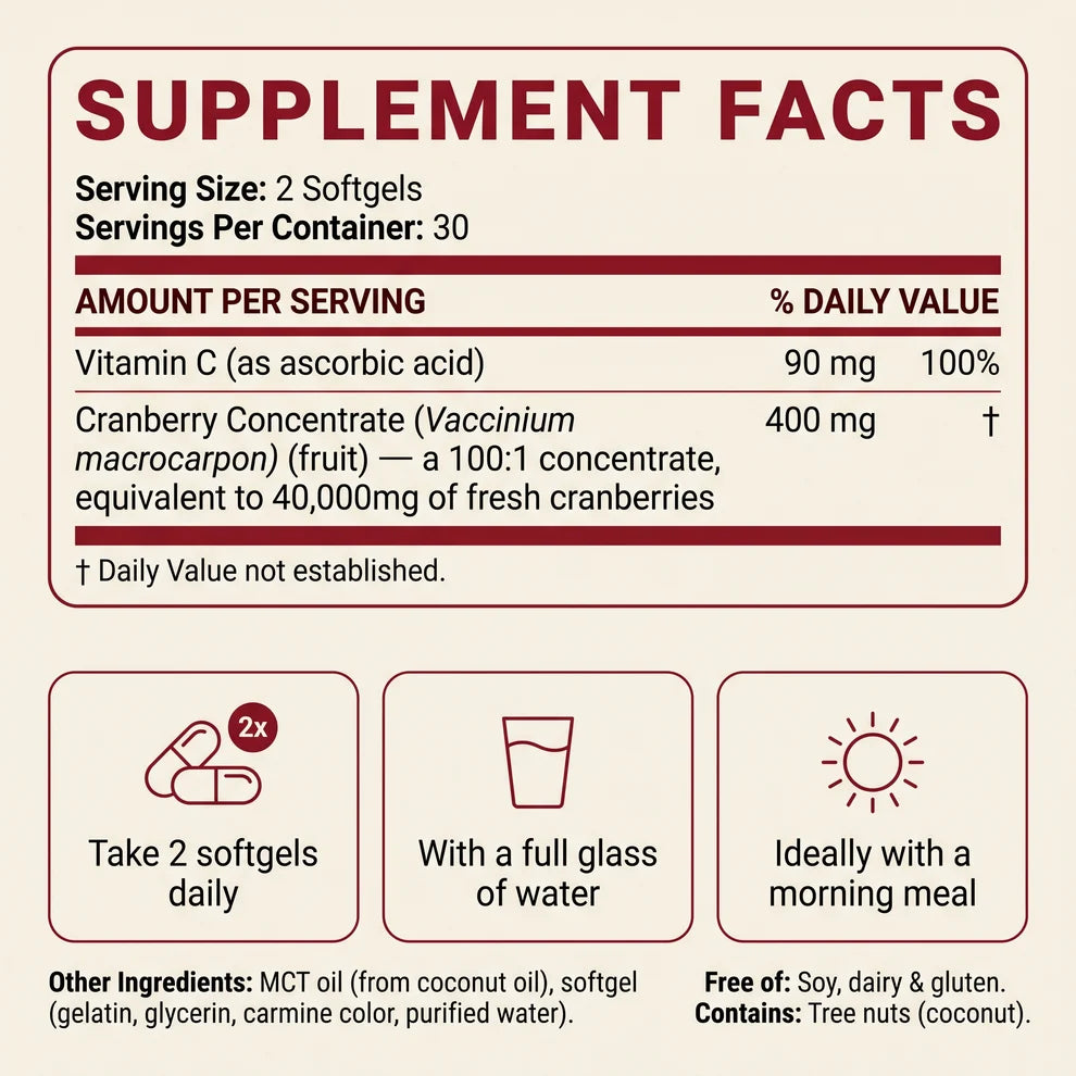 Cranberry Concentrate Softgels (40,000mg) UTI Relief Supplement