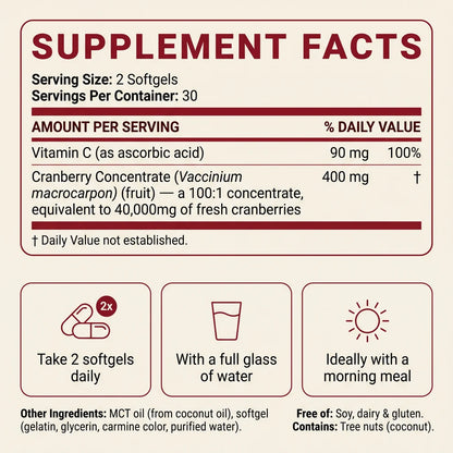 Cranberry Concentrate Softgels (40,000mg) UTI Relief Supplement
