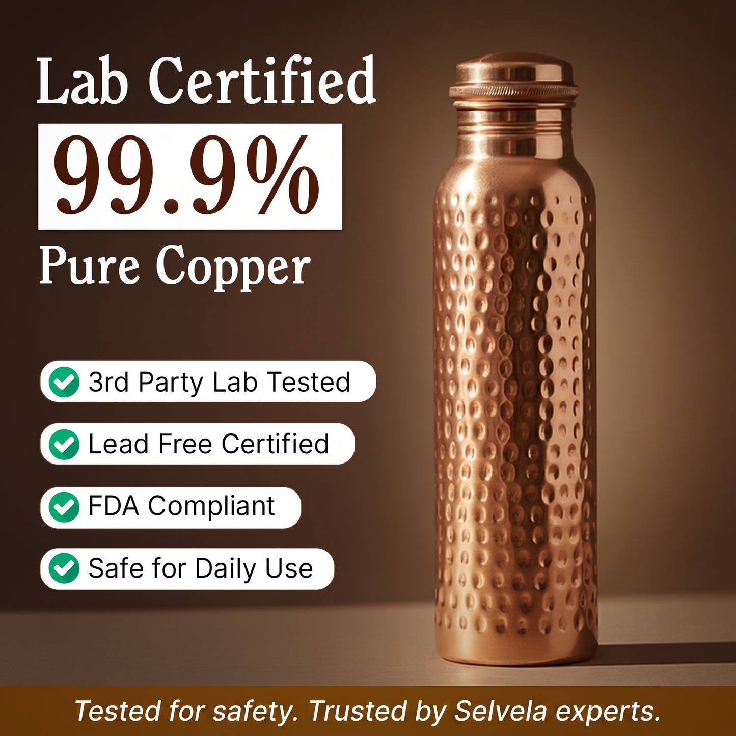 Certified Selvela Pure Copper Water Bottles - V2 Hand-Hammered Edition